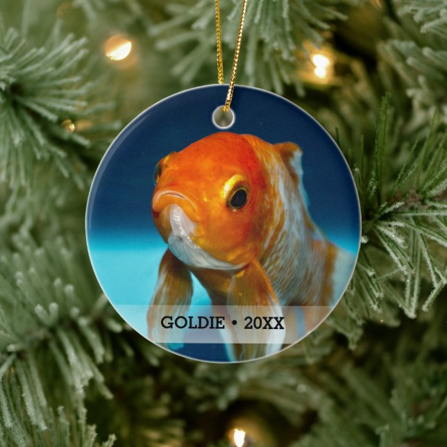 Personalized Pet Fish Photo Name Christmas Tree Ceramic Ornament (Tree)