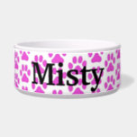 Personalized Pet Food Bowl - Pink Pawprints<br><div class="desc">Just add your pet's name.</div>