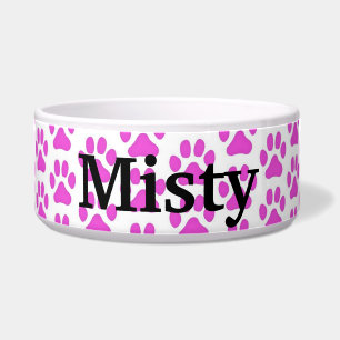 Personalized Pet Food Bowl - Pink Pawprints