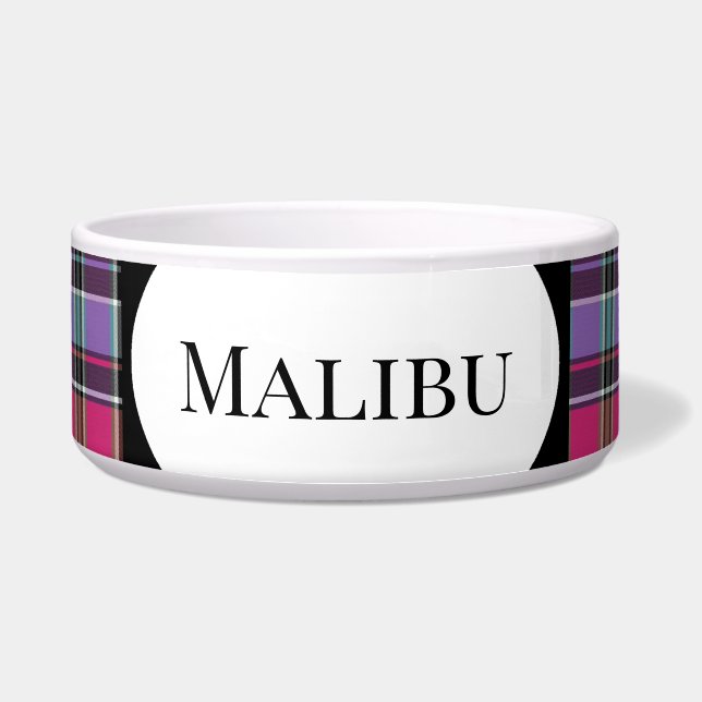 Personalized Pet Food Bowl - Pink Plaid -HAMbWG (Front)