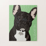 Personalized Pet French Bulldog Jigsaw Puzzle<br><div class="desc">Personalized pop art french bulldog puzzle featuring a cute black frenchie on a green background that can be changed to any color,  and your name.</div>