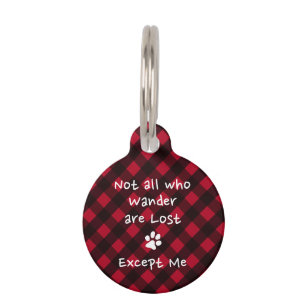 Personalized Pet Funny Red Black Plaid Dog Puppy Pet ID Tag