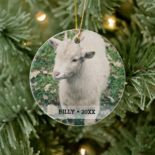 Personalized Pet Goat Photo Name Christmas Tree Ceramic Ornament