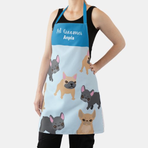 Personalized Pet Groomer Blue French Bulldog Apron