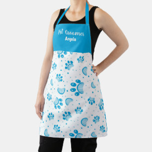 Personalized Pet Groomer Blue Paw Apron