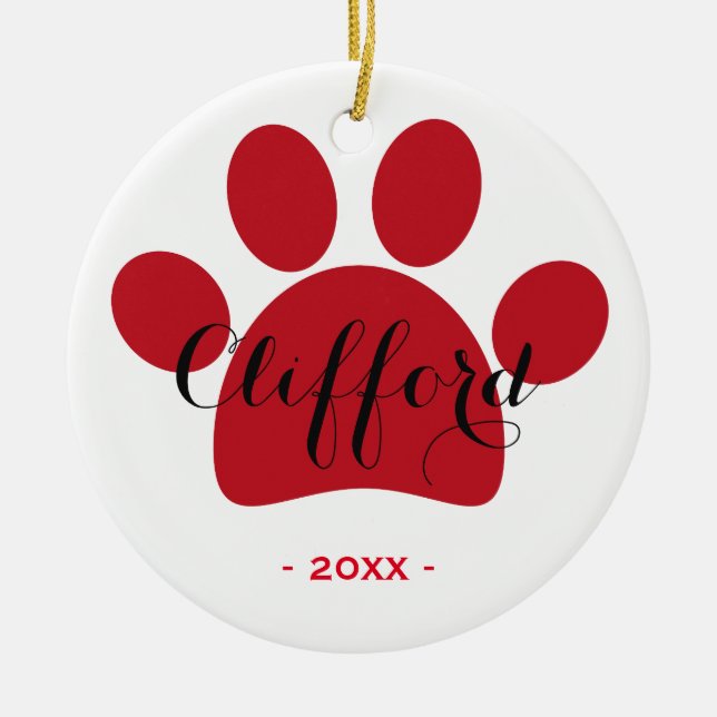 Personalized Pet Holidays ornament | Red Paw (Front)