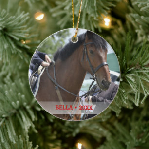 Personalized Pet Horse Photo & Name Christmas Tree Ceramic Ornament