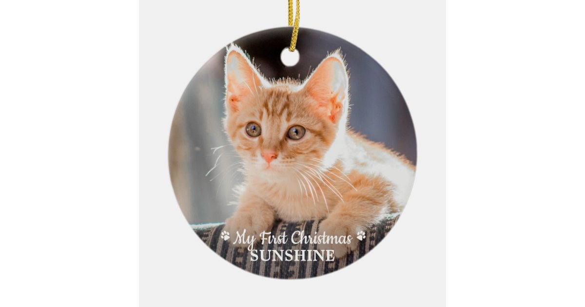 Personalized Pet Kitten Photo Cat First Christmas Ceramic Ornament | Zazzle