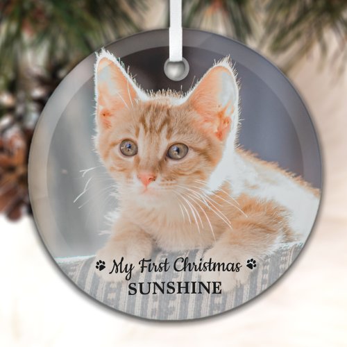Personalized Pet Kitten Photo Cat First Christmas Glass Ornament