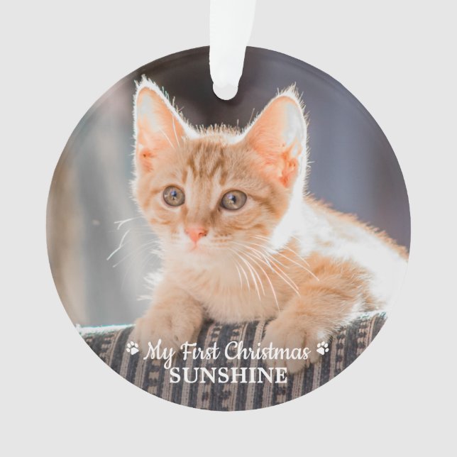 Personalized Pet Kitten Photo Cat First Christmas Ornament (Front)