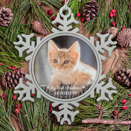 Personalized Pet Kitten Photo Cat First Christmas Snowflake Pewter Chr
