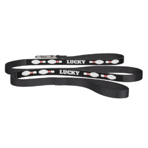 Personalized pet leash with bowling pin design