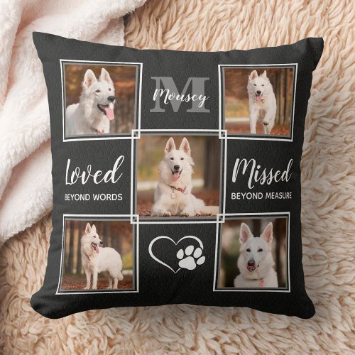 Personalized Pet Loss 5 Photo Collage Dog Memorial Throw Pillow