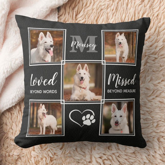 Personalized Pet Loss 5 Photo Collage Dog Memorial Throw Pillow (Creator Uploaded)