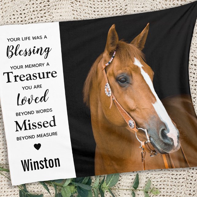 Personalized Pet Loss Photo Horse Memorial Fleece Blanket (Creator Uploaded)