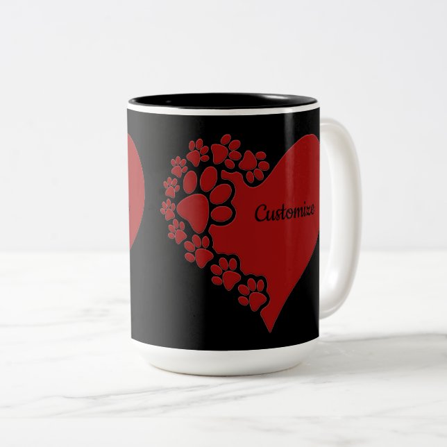 Personalized Pet Love Heart Two-Tone Coffee Mug (Front Right)