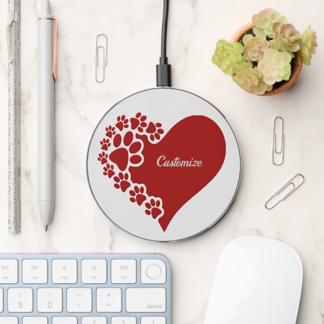 Personalized Pet Love Heart Wireless Charger (Desk)