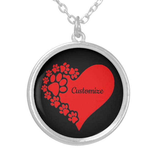 Personalized Pet Love Hearts Silver Plated Necklace (Front)