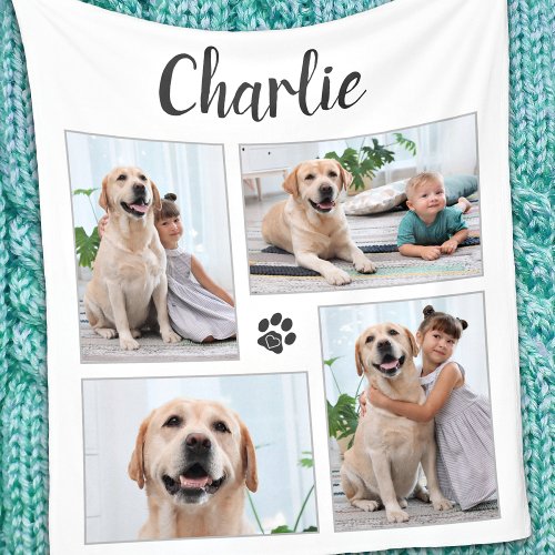 Personalized Pet Lover 4 Photo Collage Dog Fleece Blanket