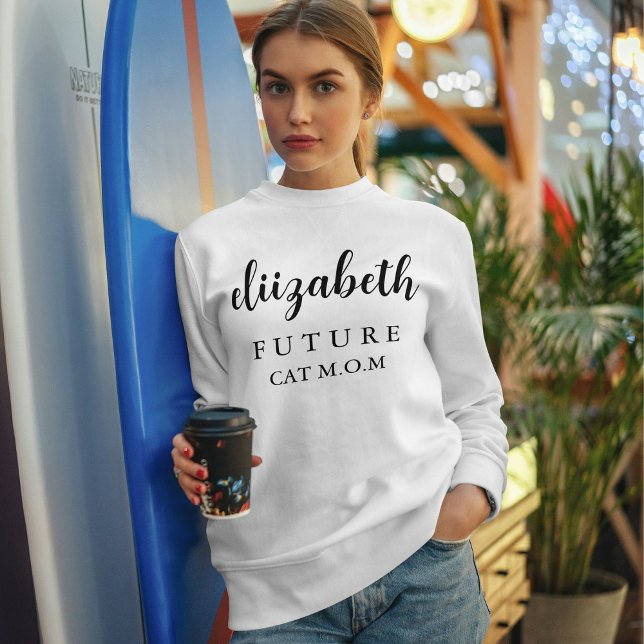 Personalized Pet Lover Black Script Name Cat Mom  Sweatshirt (Creator Uploaded)