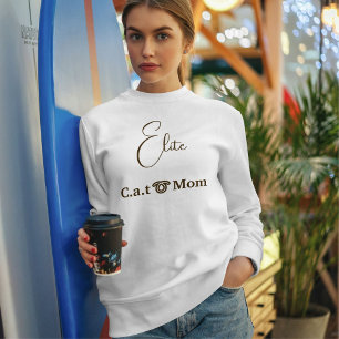 Personalized Pet Lover Brown Script Cat Mom White Sweatshirt
