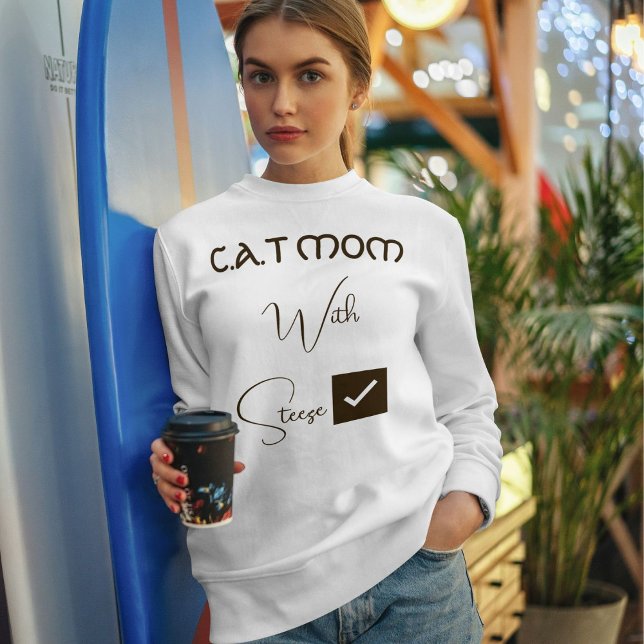 Personalized Pet Lover Brown Script Funny Cat Mom Sweatshirt (Creator Uploaded)