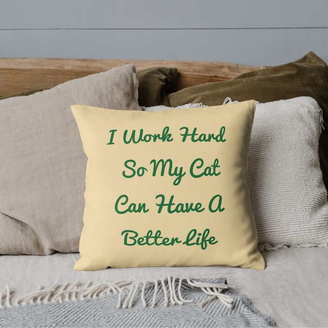 Personalized Pet Lover Cute Cat Funny Quote Beige Throw Pillow (Creator Uploaded)
