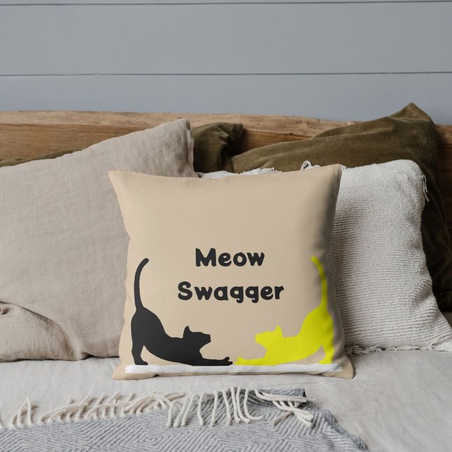 Personalized Pet Lover Funny Cat Quote On Beige Throw Pillow (Creator Uploaded)