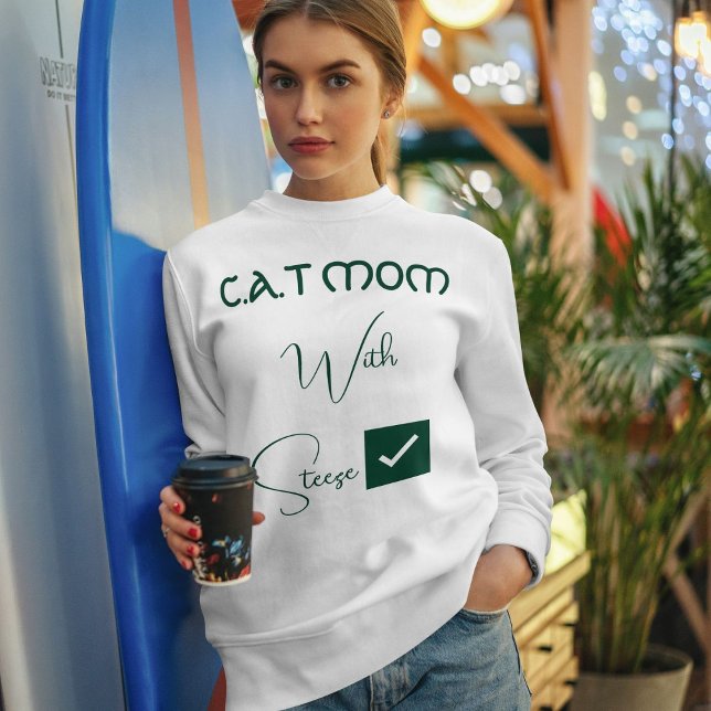 Personalized Pet Lover Green Script Funny Cat Mom Sweatshirt (Creator Uploaded)
