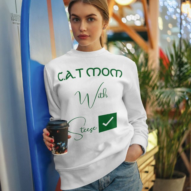 Personalized Pet Lover Green Script Funny Cat Mom Sweatshirt (Creator Uploaded)