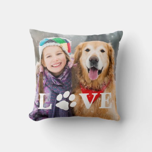 Personalized Pet Lover Love Paw Print Dog Photo Throw Pillow - LOVE! Celebrate your best friend with a custom unique dog photo pillow and keepsake. Surprise your favorite dog lover, whether is a birthday, Mother's day, valentines day, or Christmas with this cute dog lover pillow. This Love with paw print design photo dog pillow is the perfect gift for yourself, family or friends cause we all know dogs love is the best love. Customize this dog lover pillow with your dog's favorite photos. Great gift from the dog!
 See 'personalize this template' to change photos.
COPYRIGHT © 2020 Judy Burrows, Black Dog Art - All Rights Reserved. Personalized Pet Lover Love Paw Print Dog Photo Throw Pillow