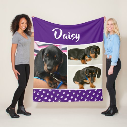 Personalized Pet Lover Photo Collage Pawprint Dog Fleece Blanket