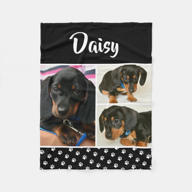 Personalized Pet Lover Photo Collage Pawprint Fleece Blanket (Front)