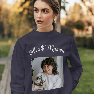 Personalized Pet Lover Photo Script Name Cat Mom Sweatshirt