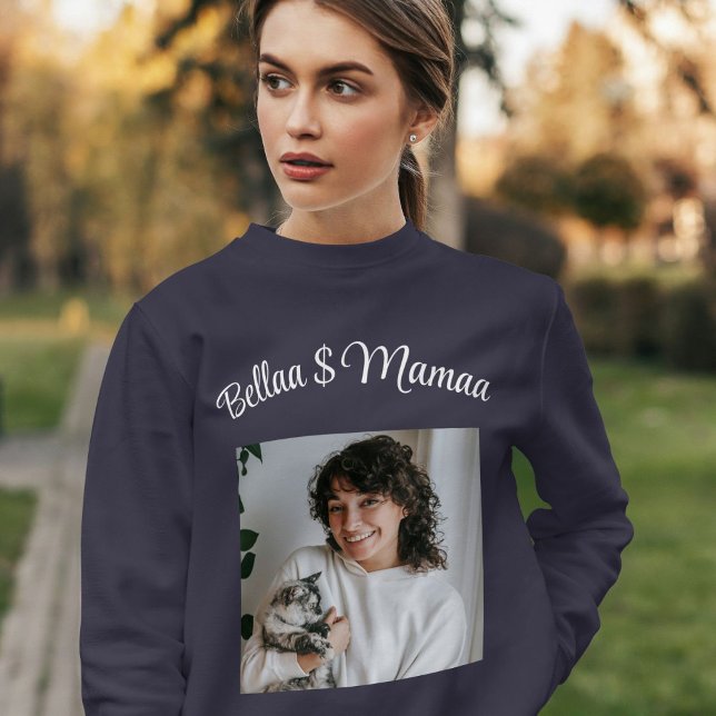 Personalized Pet Lover Photo Script Name Cat Mom Sweatshirt (Creator Uploaded)
