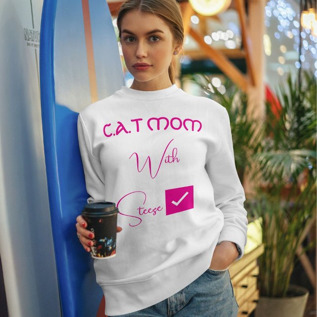 Personalized Pet Lover Pink Script Funny Cat Mom Sweatshirt (Creator Uploaded)