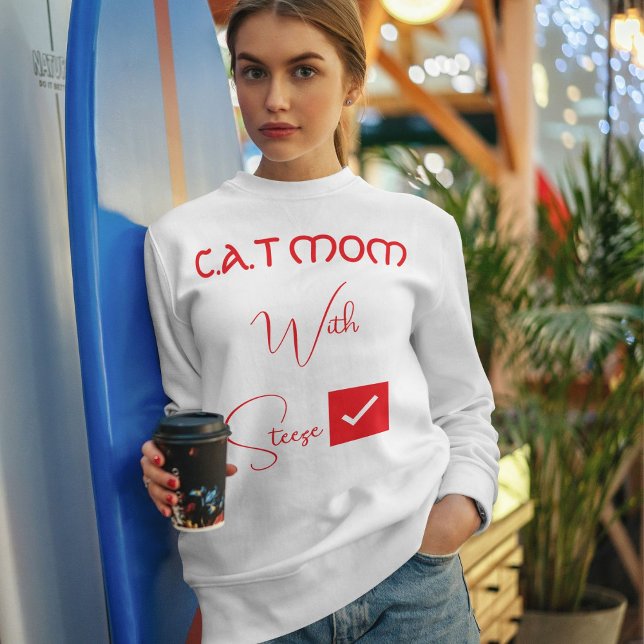 Personalized Pet Lover Red Script Funny Cat Mom Sweatshirt (Creator Uploaded)