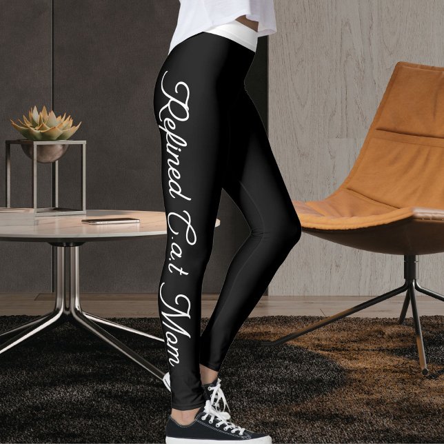 Personalized Pet Lover White Script Black Cat Mom Leggings (Creator Uploaded)
