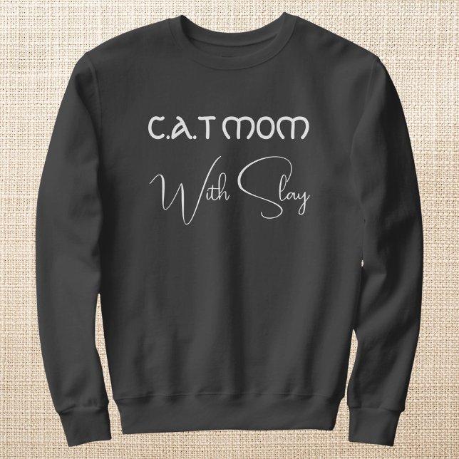Personalized Pet Lover White Script Cat Mom Grey Sweatshirt (Creator Uploaded)
