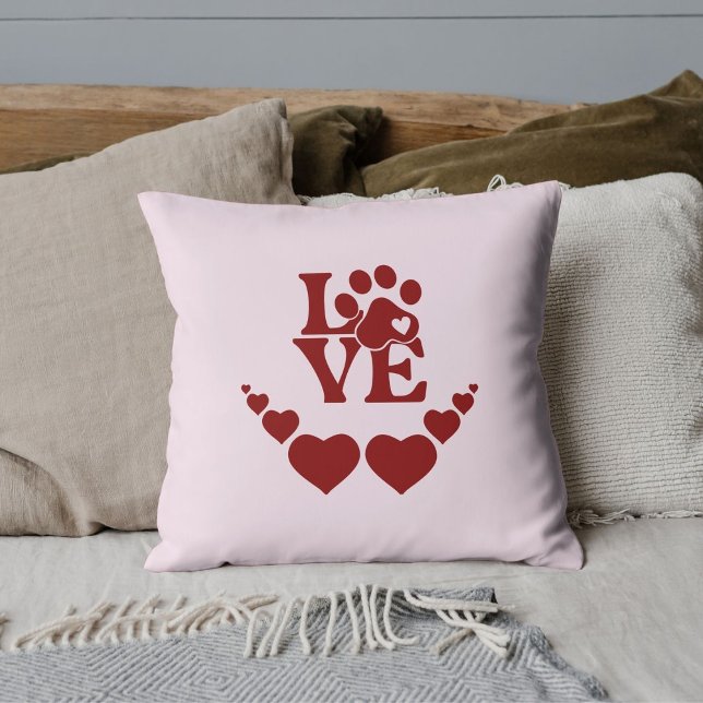 Personalized Pet Lovers Red Heart Valentine's Day Throw Pillow (Creator Uploaded)
