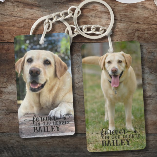 Personalized Pet Memorial 2 Photo Name Heart Paw  Keychain (Creator Uploaded)