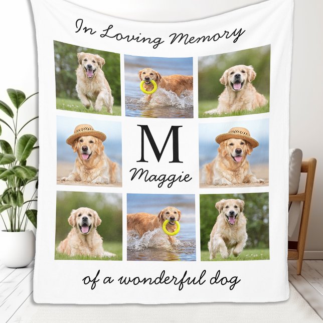 Personalized Pet Memorial 8 Photo In Loving Memory Fleece Blanket (Creator Uploaded)