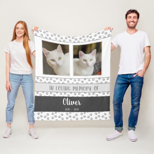 Personalized Pet Memorial Blanket Gray Paw Prints