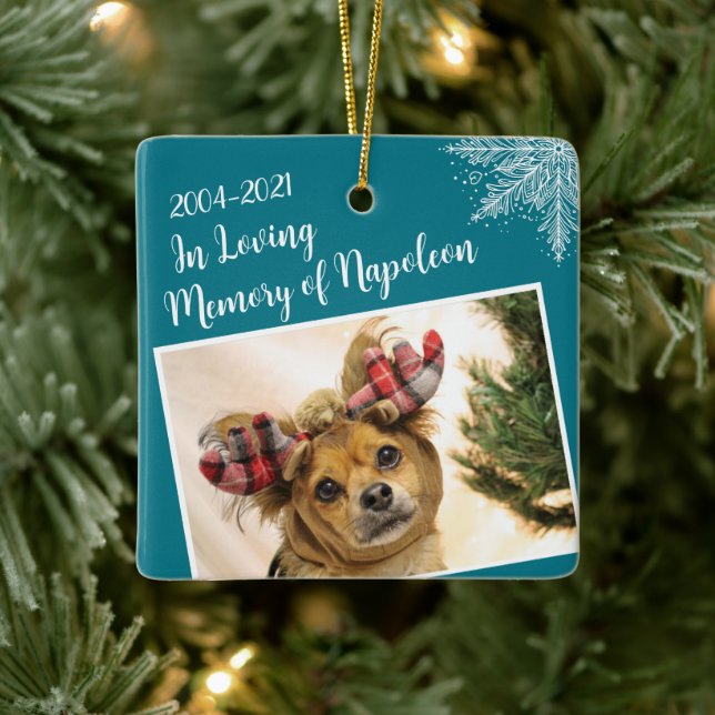 Personalized Pet Memorial Christmas Photo Ceramic Ornament (Tree)