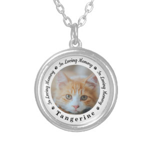 Personalized Pet Memorial Custom Cat Photo Silver Plated Necklace