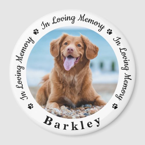 Personalized Pet Memorial Custom Dog Photo  Magnet - Honor your best friend with a custom photo memorial magnet. This unique pet memorials keepsake is the perfect gift for yourself, family or friends to pay tribute to your loved one. We hope your dog memorial photo magnet will bring you peace, joy and happy memories. 
Quote "In Loving Memory".
Customize with favorite pet dog or cat photos, and name . 
COPYRIGHT © 2020 Judy Burrows, Black Dog Art - All Rights Reserved. Personalized Pet Memorial Custom Dog Photo magnet 