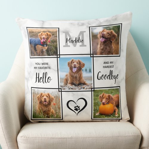 Personalized Pet Memorial Keepsake 5 Photo Collage Throw Pillow