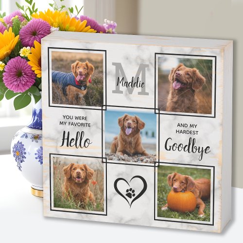Personalized Pet Memorial Keepsake 5 Photo Collage Wooden Box Sign