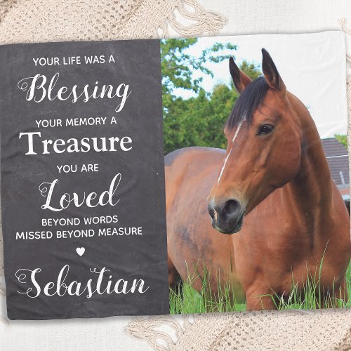 Personalized Pet Memorial Keepsake Horse Photo Fleece Blanket