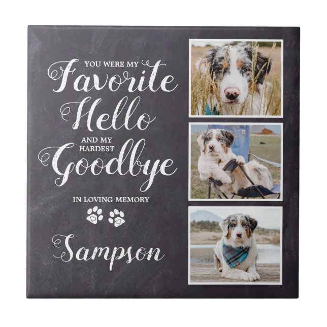 Personalized Pet Memorial Keepsake Photo Collage Ceramic Tile (Front)